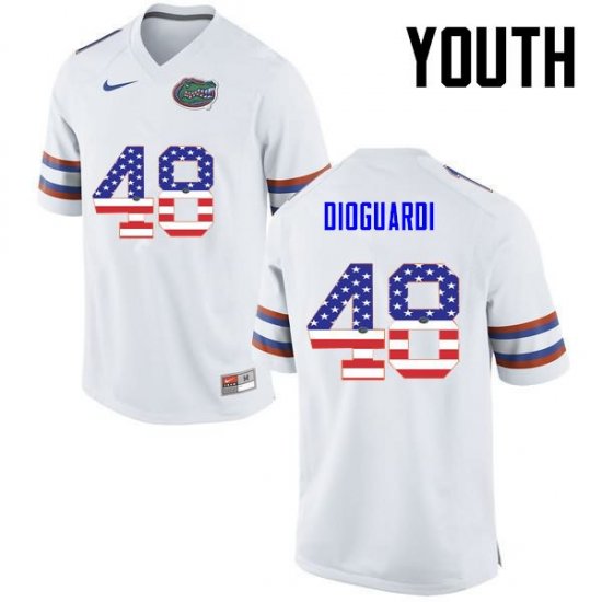 Youth Florida Gators #48 Brett DioGuardi NCAA Nike White USA Flag Fashion Authentic Stitched College Football Jersey ZXJ5362WP